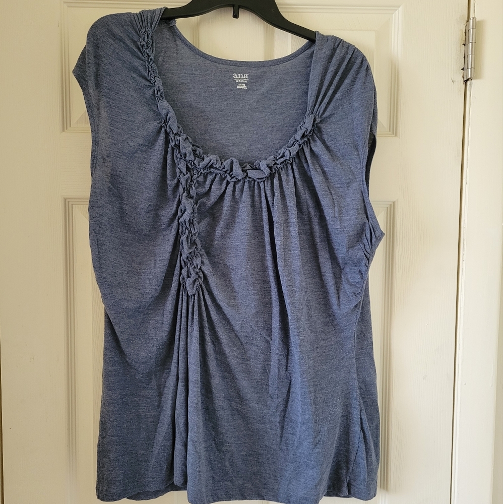 a.n.a. 2X Blue Sleeveless Top with Unique Neckline